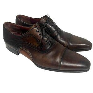 Magnanni Mens Brown Leather Oxford Cap Toe Brogue Lace Up Shoes US 9.5M Spain